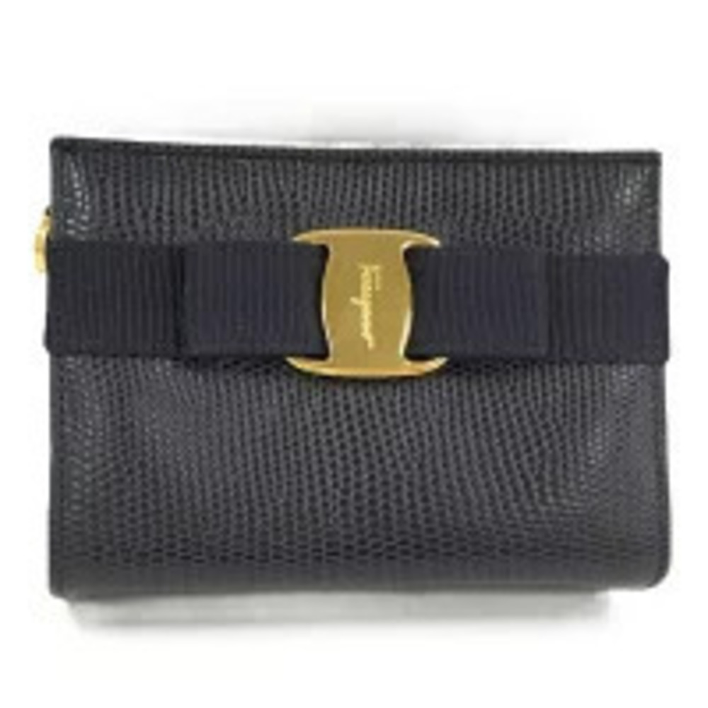 Salvatore Ferragamo Pouch Clutch Vara leather navy blue